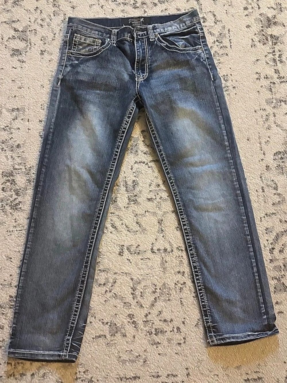 True Luck Men’s Stone Wash Jeans 30x30 White Contrast Stitching Western